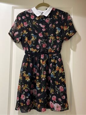 Forever 21 Black Floral Mini Dress with White Collar